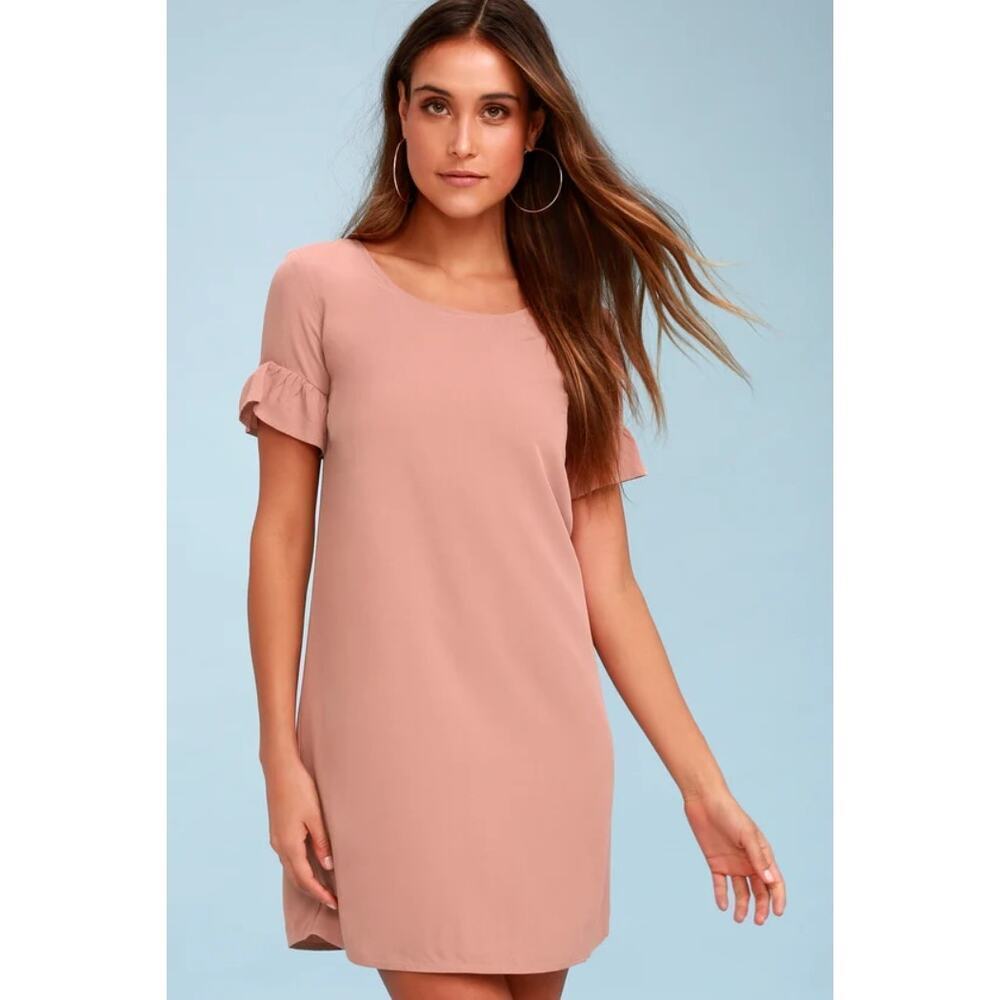 Lulus Chic of Perfection Mauve Pink Shift Dress Ruffled Sleeve Mini Size S